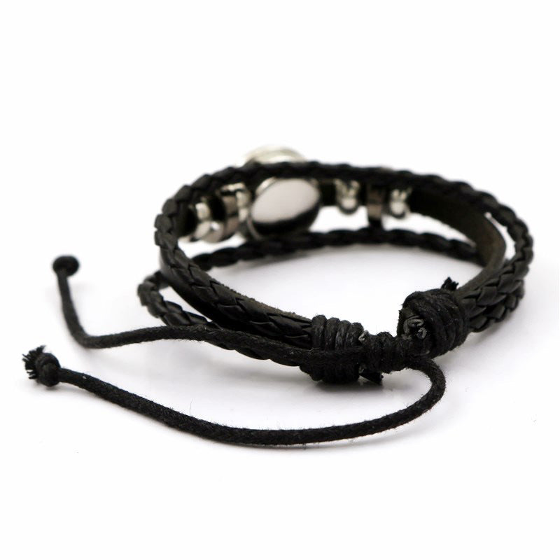 Doce de la constelación al por mayor brillo de piedra en la oscura pulsera de cuero con cuentas tejidas a mano